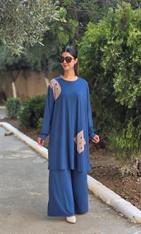 penye peçförtlü salaş ikili takım indigo mavi