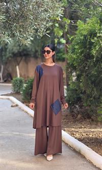 penye peçförtlü salaş ikili takım kahverengi