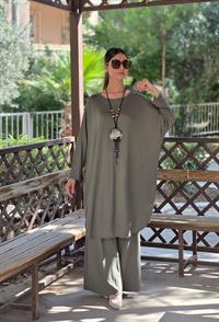 penye yarasa kol salaş tunik haki yeşil