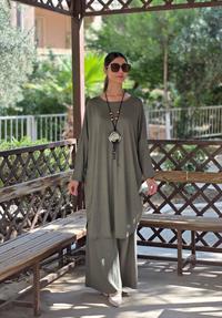 penye yarasa kol salaş tunik haki yeşil