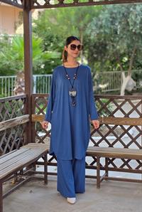 penye yarasa kol salaş tunik indigo mavi