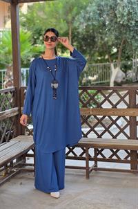 penye yarasa kol salaş tunik indigo mavi