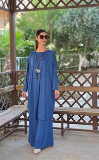 penye yarasa kol salaş tunik indigo mavi