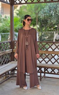penye yarasa kol salaş tunik kahverengi