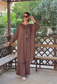 penye yarasa kol salaş tunik kahverengi