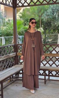 penye yarasa kol salaş tunik kahverengi