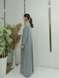 püsküllü cepli elbise gri