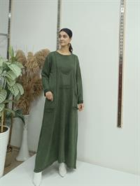 püsküllü cepli elbise hakiyeşil