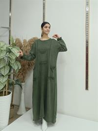 püsküllü cepli elbise hakiyeşil