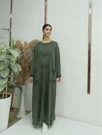 püsküllü cepli elbise hakiyeşil