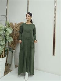 püsküllü cepli elbise hakiyeşil