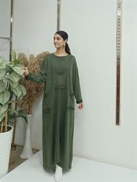 püsküllü cepli elbise hakiyeşil