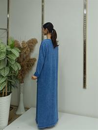 püsküllü cepli elbise indigo mavi