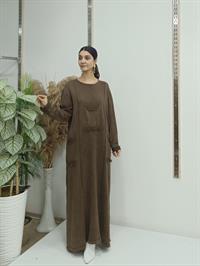 püsküllü cepli elbise kahverengi