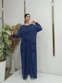 püsküllü cepli elbise lavivert