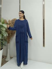 püsküllü cepli elbise lavivert