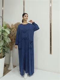 püsküllü cepli elbise lavivert