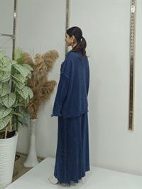 Püsküllü Cepli tarz ikili takım lacivert