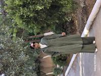 rahat düğmeli keten uzun gömlek haki yeşil