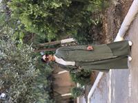 rahat düğmeli keten uzun gömlek haki yeşil