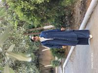 rahat düğmeli keten uzun gömlek lacivert