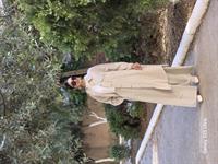 rahat düğmeli keten uzun gömlek taş rengi