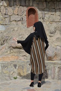 Renkli Salaş Tunik - Siyah