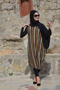 Renkli Salaş Tunik - Siyah