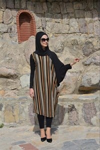 Renkli Salaş Tunik - Siyah