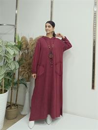 Salaş Kapüşonlu Elbise  Bordo