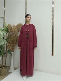 Salaş Kapüşonlu Elbise  Bordo