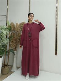 Salaş Kapüşonlu Elbise  Bordo