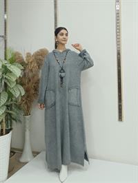 Salaş Kapüşonlu Elbise Gri