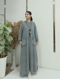 Salaş Kapüşonlu Elbise Gri