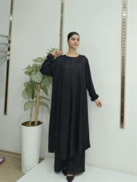 Bisiklet Yaka Çift Renk Salaş Tunik Siyah