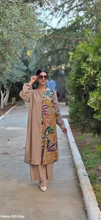 Sude  keten etnik tunik-Taş Rengi