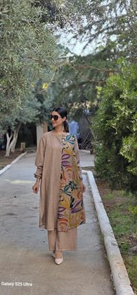 Sude  keten etnik tunik-Taş Rengi