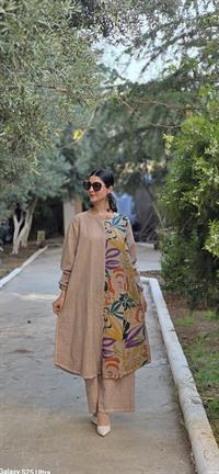 Sude  keten etnik tunik-Taş Rengi