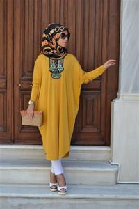 Taşlı Otantik Salaş Tunik - Hardal