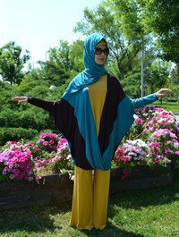 Üç Renkli Salaş Tunik - Kahve Mavi Hardal