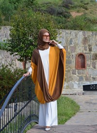 Üç Renkli Salaş Tunik, Bakır-Hardal-Krem