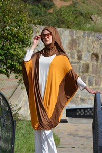 Üç Renkli Salaş Tunik, Bakır-Hardal-Krem