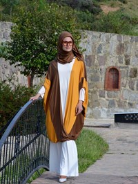 Üç Renkli Salaş Tunik, Bakır-Hardal-Krem