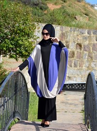 Üç Renkli Salaş Tunik, Bej - Mor - Siyah