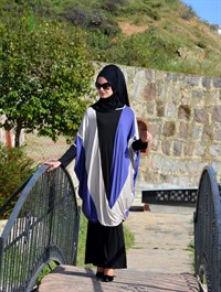 Üç Renkli Salaş Tunik, Bej - Mor - Siyah