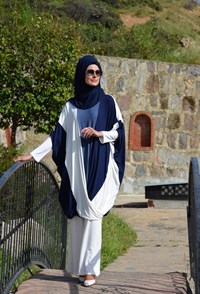 Üç Renkli Salaş Tunik, Lacivert-Beyaz-Kot