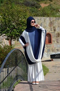 Üç Renkli Salaş Tunik, Lacivert-Beyaz-Kot