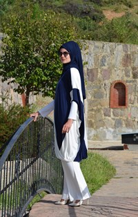 Üç Renkli Salaş Tunik, Lacivert-Beyaz-Kot