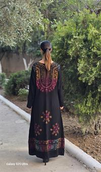 viskon etnik uzun elbise renkli siyah