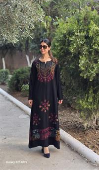 viskon etnik uzun elbise renkli siyah